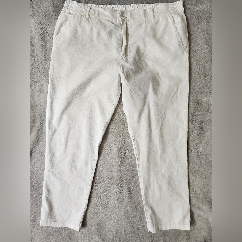 Men's White Casual Pants Linen And Cotton.